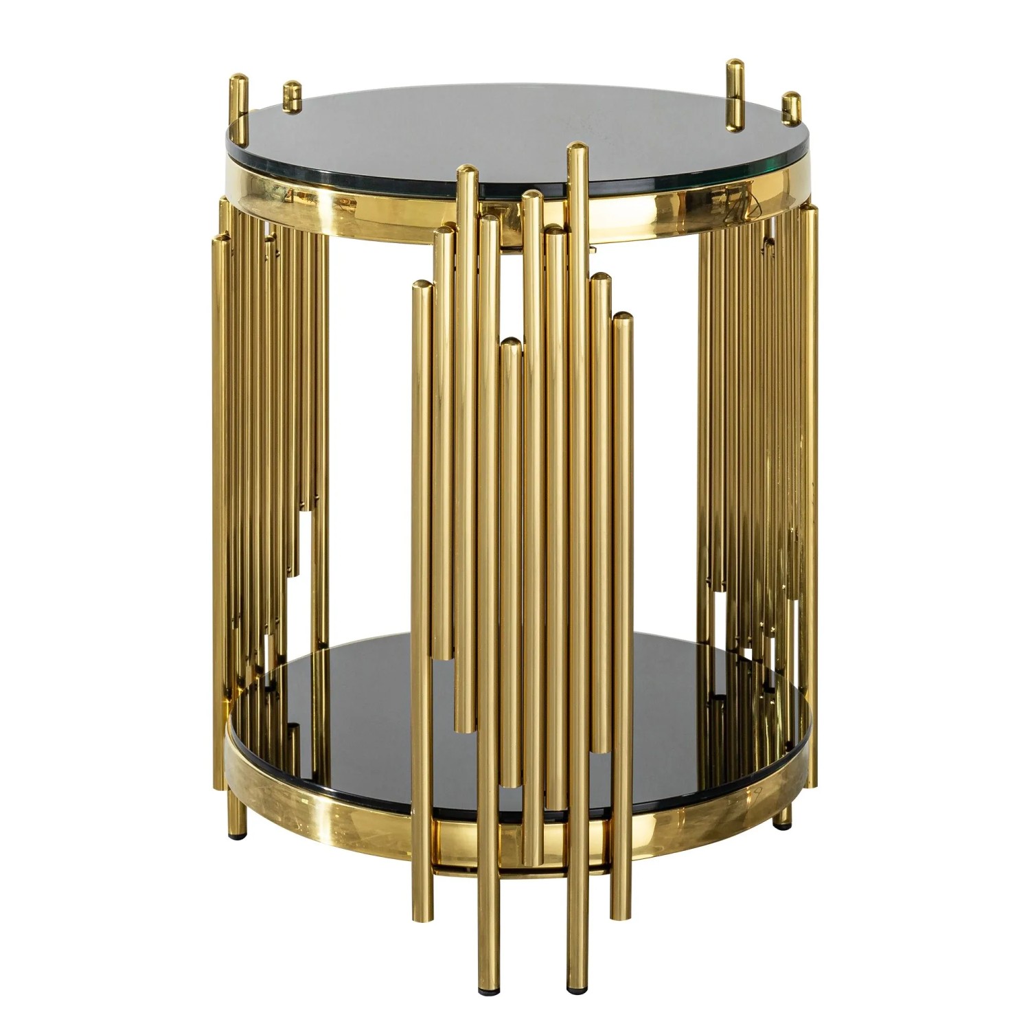 okwish Runder Glas Seitentisch Luxus Edelstahl Beinen Wohnzimmer 45x45x55cm Schwarz Gold