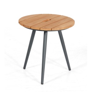 Naturfarbener Gala Beistelltisch aus Teakholz und Aluminium für den Garten.