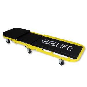 CCLIFE Werkstattrollbrett/Montageliege 2in1, gelber Rahmen, schwarze Polsterung, bis 150kg belastbar.