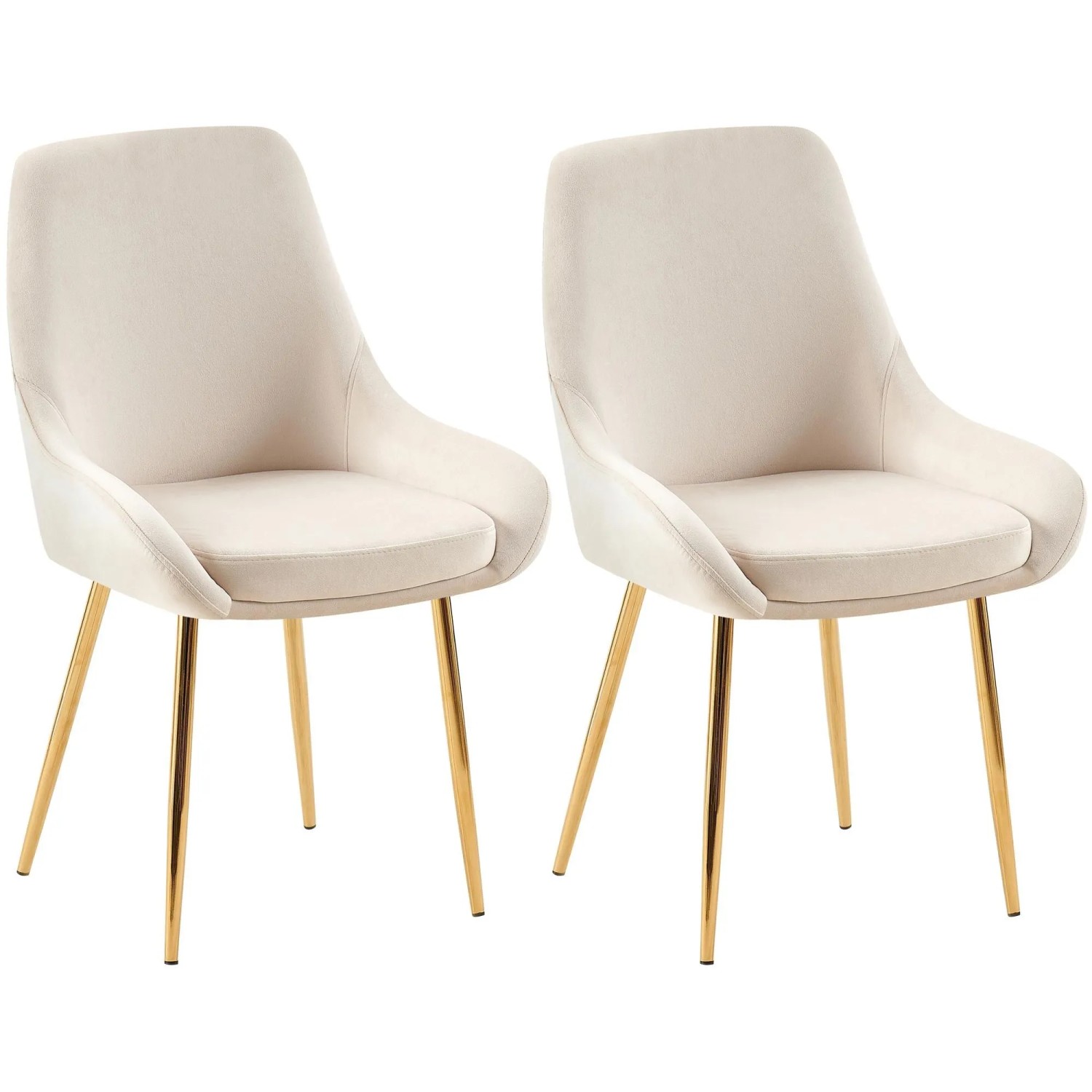 DELUKE 2er Set Esszimmerstuhl PUNAR Samt Creme 50x53x86cm Gold Essstühle Esszimmerstühle Küchenstühle Wohnzimmerstühle
