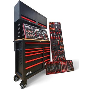 DeTec. XXL Werkstattwagen mit Werkzeug Industrial-Line, Stahl, 11 Schubladen mit Softclose-Funktion.