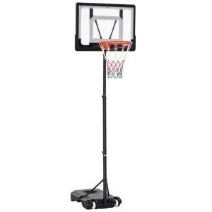 Schwarzer, höhenverstellbarer Basketballständer mit transparentem Backboard und Rollen für Spiel & Spaß.