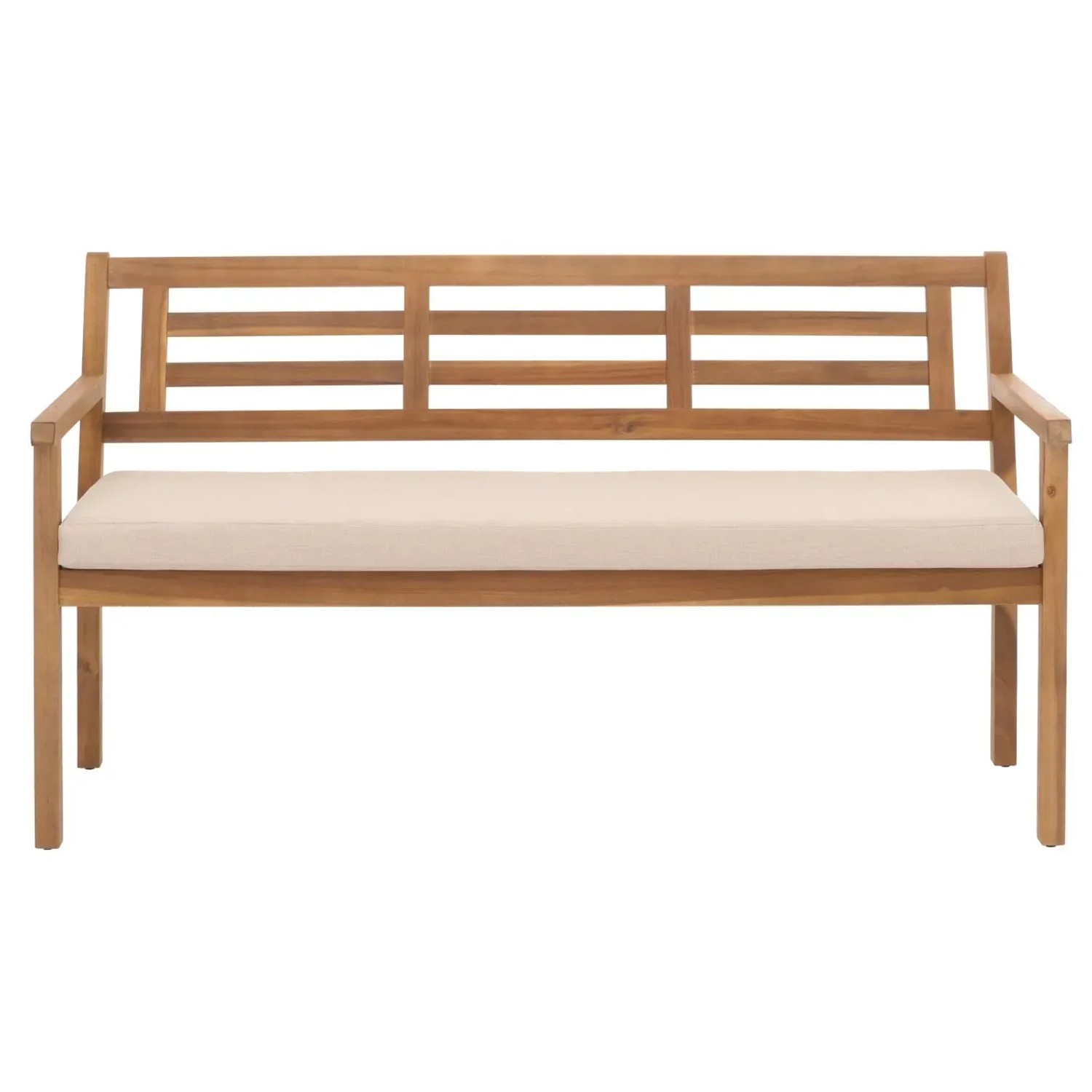 MCW Gartenbank N47 aus Akazienholz mit creme-beigem Kissen. Gartenmöbel für entspannte Stunden im Freien.