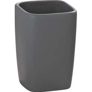 Wenko Zahnputzbecher Faro aus Keramik in Grau, eckiges Design.