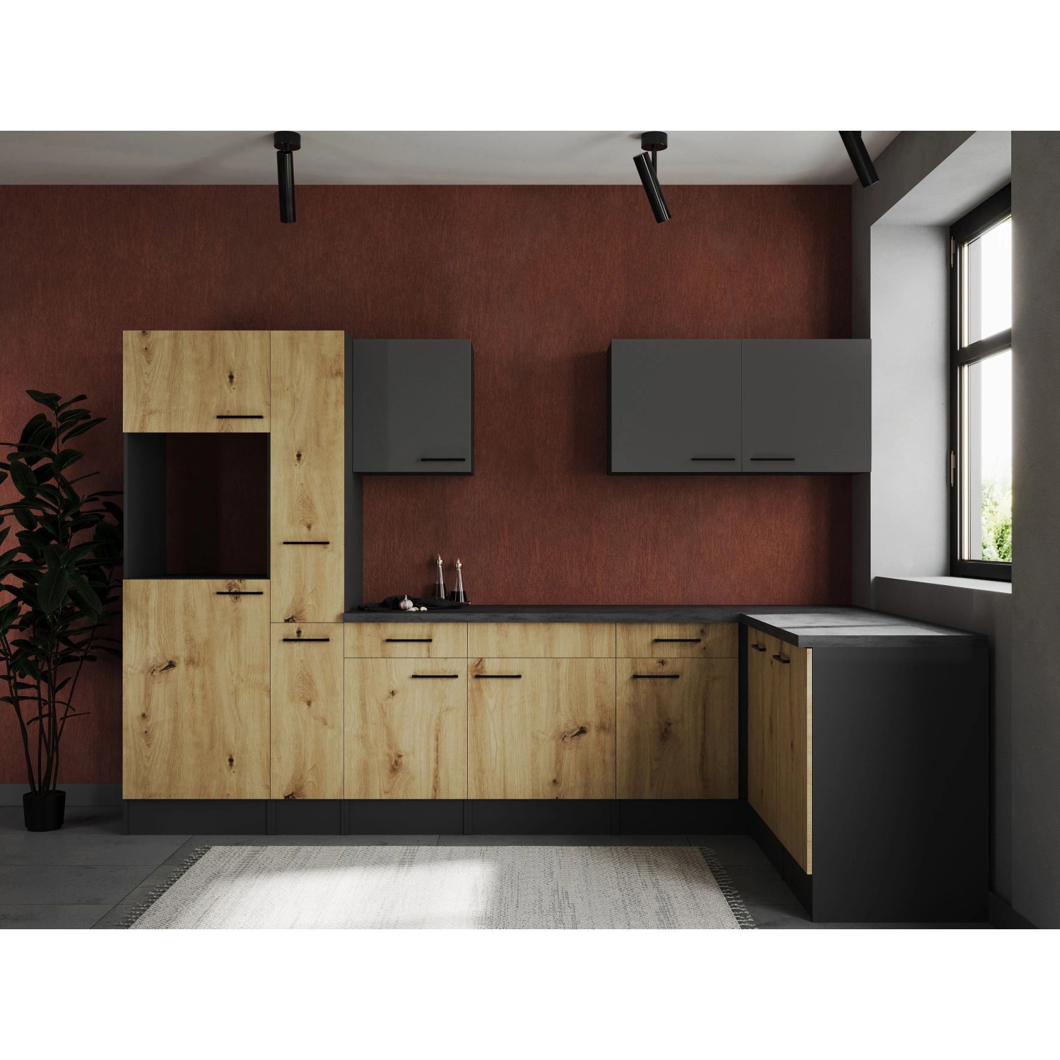 Respekta Winkelküche Oliver 310 cm Artisan Eiche / Grau Matt ohne E-Geräte