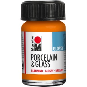 Marabu Porcelain & Glass Glossy, Orange, 15ml Flasche. Glänzende Porzellanfarbe.
