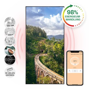 Klarstein Wonderwall Air Art Smart Infrarotheizung Wandinstallation App-Steuerung Motiv Zug 60x120 cm 700 W Schwarz