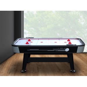 Cougar Super Scoop Airhockey-Tisch in Schwarz mit roten Pucks, ideal für Spiel & Spaß.