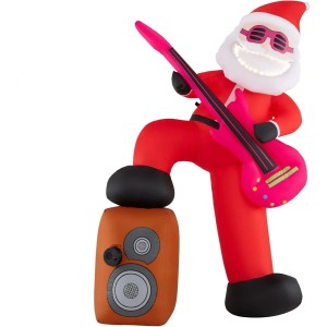 Aufblasbarer, leuchtender Weihnachtsmann mit Gitarre auf Lautsprecher, 180 cm, für festliche Deko.