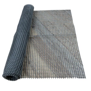 ProHome Teppich Gleitschutz, dunkelgrau, 80x150 cm, aufgerollt und ausgerollt.