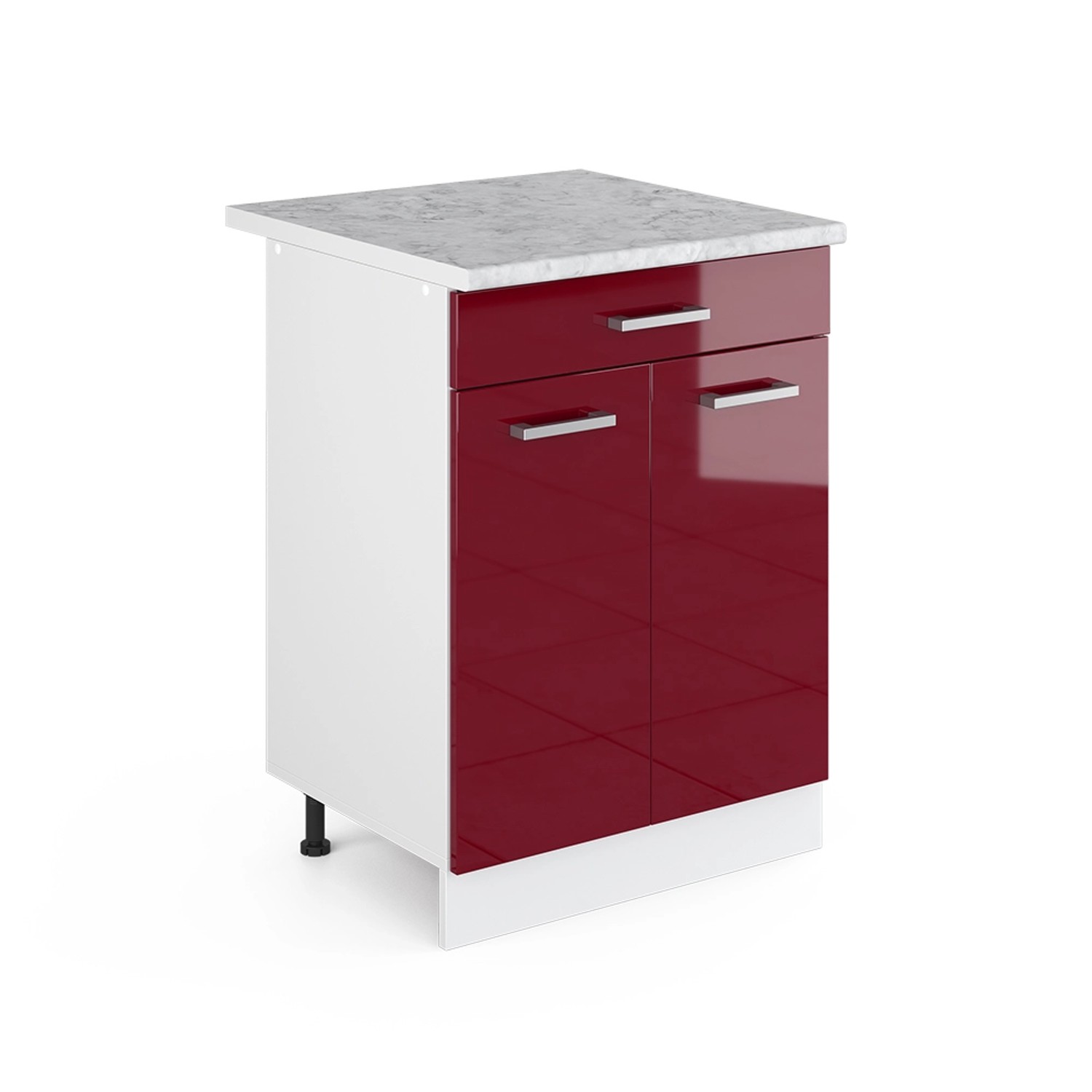 Thumbnail - Vicco Küchenunterschrank R-Line Bordeaux Hochglanz/Weiß 60 cm mit Schublade AP Marmor