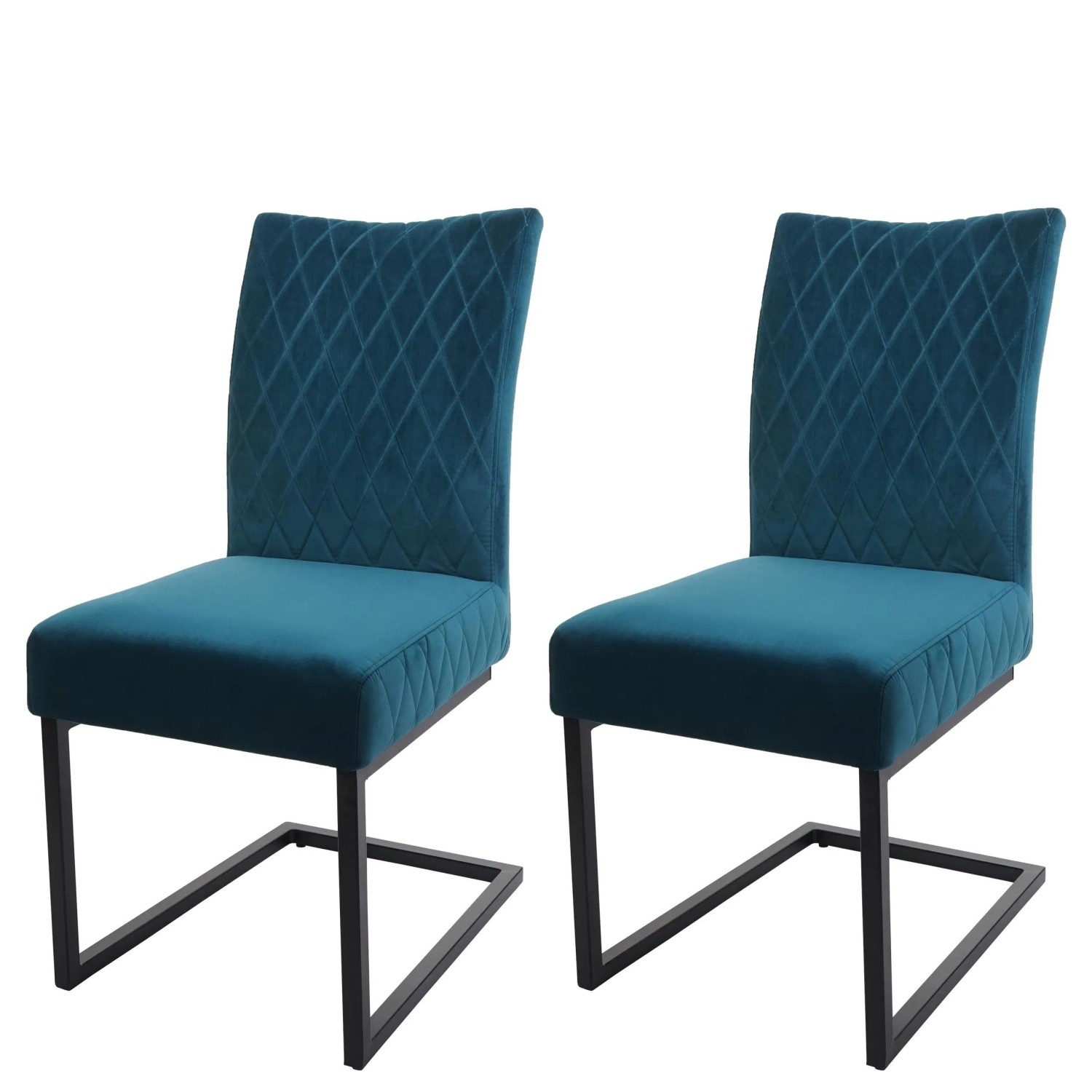 Mcw 2er-Set Freischwinger L15 Samt Stahl Pulverbeschichtet Türkis-Blau