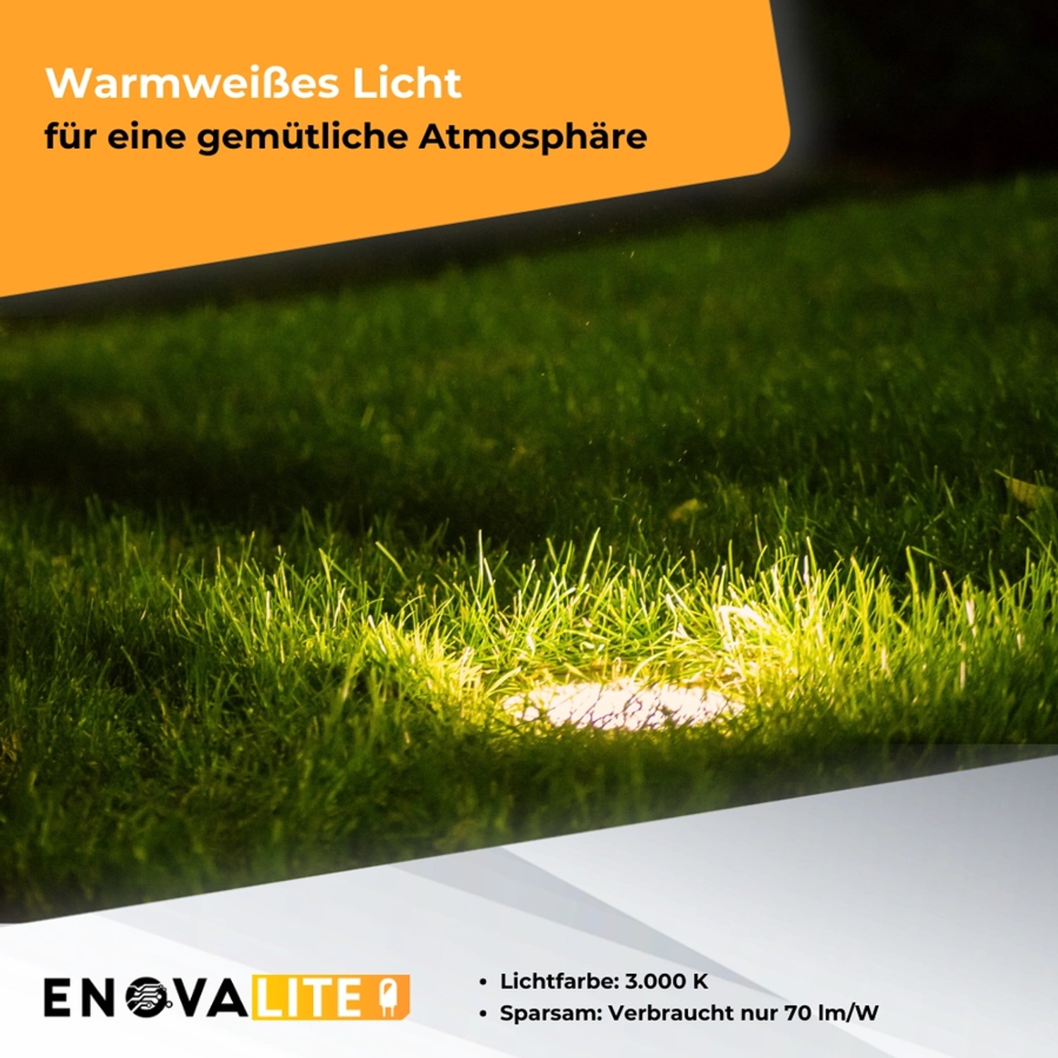 ENOVALITE LED Bodeneinbauleuchte im Garten, warmweißes Licht.