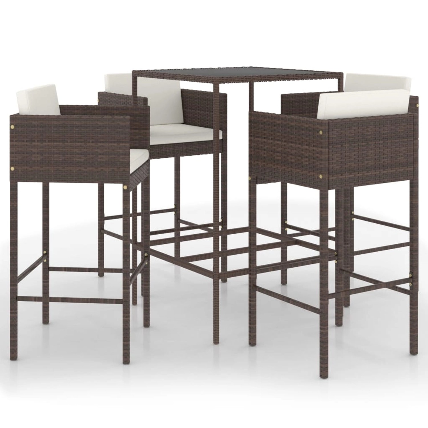 vidaXL 5-tlg Gartenbar-Set mit Kissen Poly Rattan Braun Modell 9