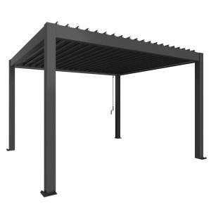 Biohort Pergola, dunkelgrau-metallic, 255x404,5x367,5 cm, Terrassenüberdachung mit Lamellen.