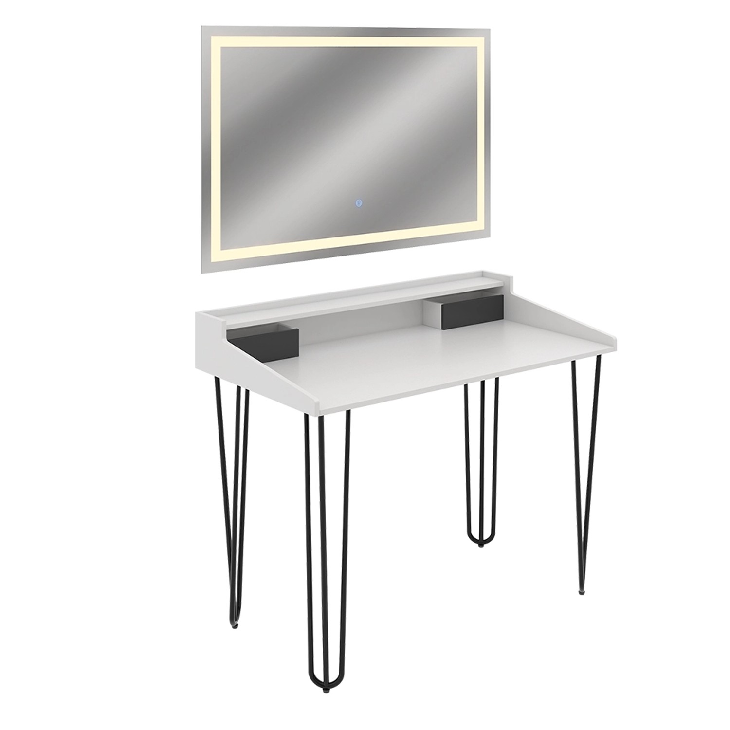 Vicco Schminktisch Sannar Weiß/Schwarz 110 cm mit LED-Spiegel