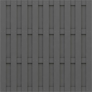 Sichtschutzzaun Jumbo WPC in Anthrazit, 179x179 cm, mit vertikalen Lamellen und Querriegeln.