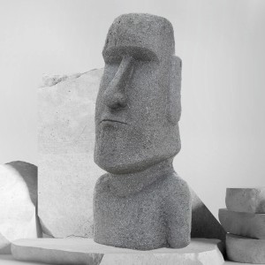 Graue Moai Figur Rapa Nui (78cm) aus Steinguss, Deko für Garten & Innenbereich.