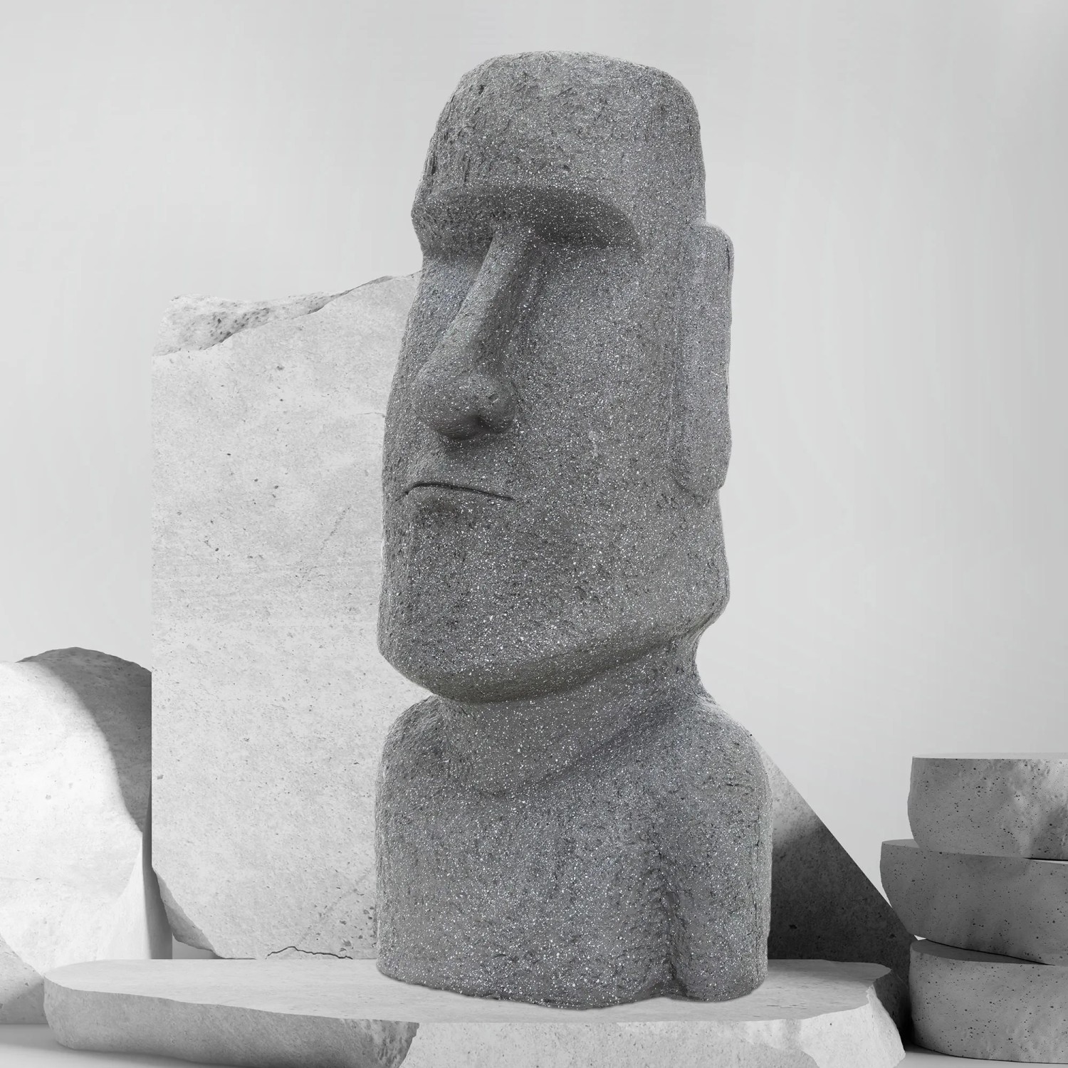 Graue Moai Figur Rapa Nui (78cm) aus Steinguss, Deko für Garten & Innenbereich.