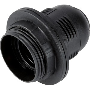 Schwarze E27 Lampenfassung aus Kunststoff für Lampeninstallationen.