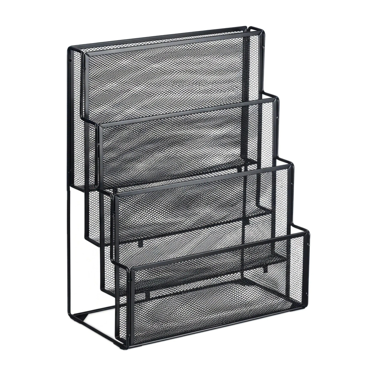 Relaxdays Zeitschriftenhalter Stahl Schwarz 4 Fächer 43 cm x 33 cm x 18 cm 1,3 kg