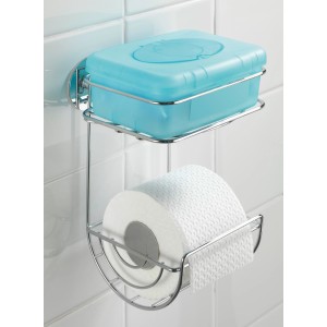 Wenko WC-Papierhalter Chrom mit Ablage, zur Wandmontage ohne Bohren.