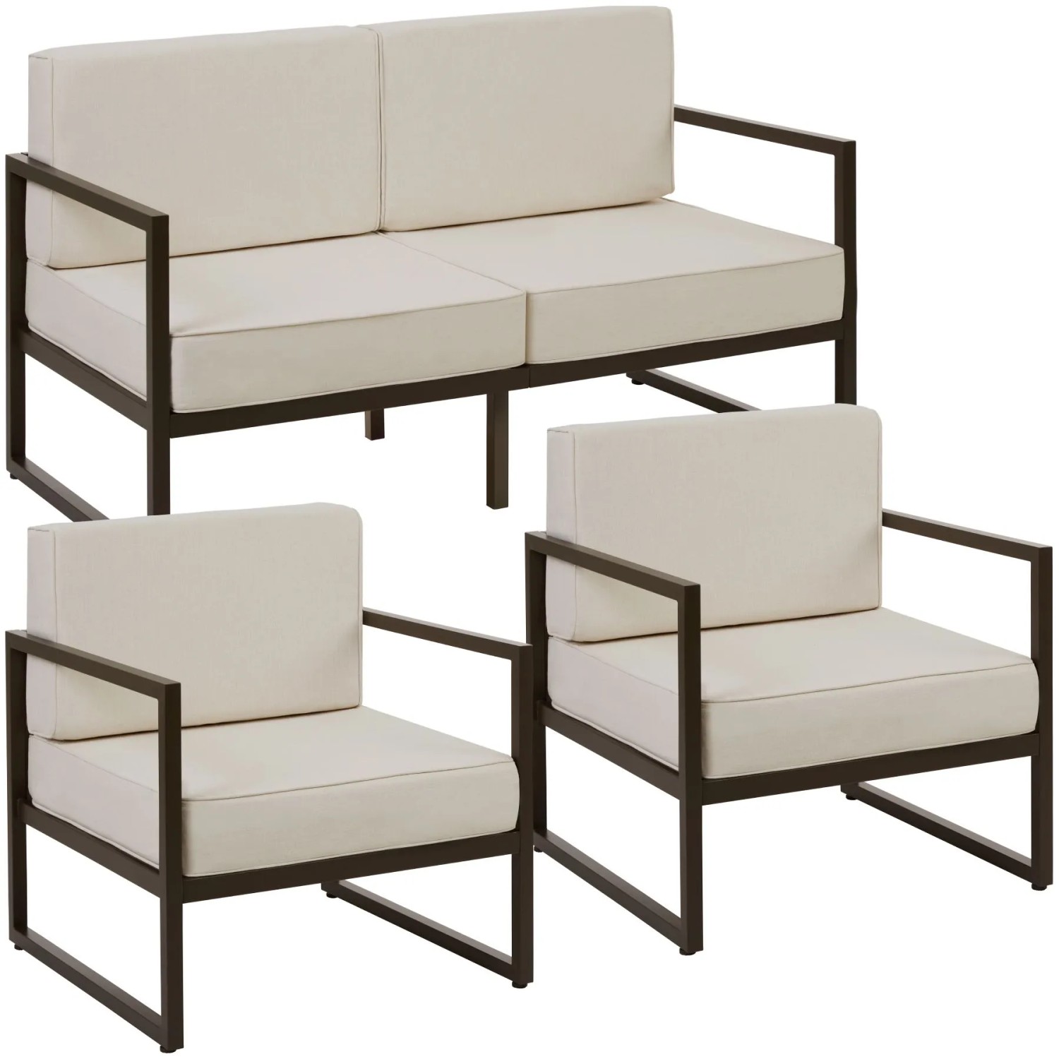 Tectake Garten Loungeset Comosa Für 4 Personen  Dicke Der Sitzpolster 14 cm Wasserabweisende  Abnehmbare Polyesterbezüge  78 x 142 x 85 cm Braun Beige