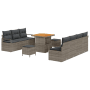 Graues 10-teiliges vidaXL Garten-Sofa-Set aus Poly Rattan mit Tisch und Kissen.