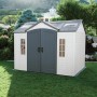 Lifetime Kunststoff-Gartenhaus Sky, anthrazitgrau, 7,4 m², mit Doppeltür und Fenstern.