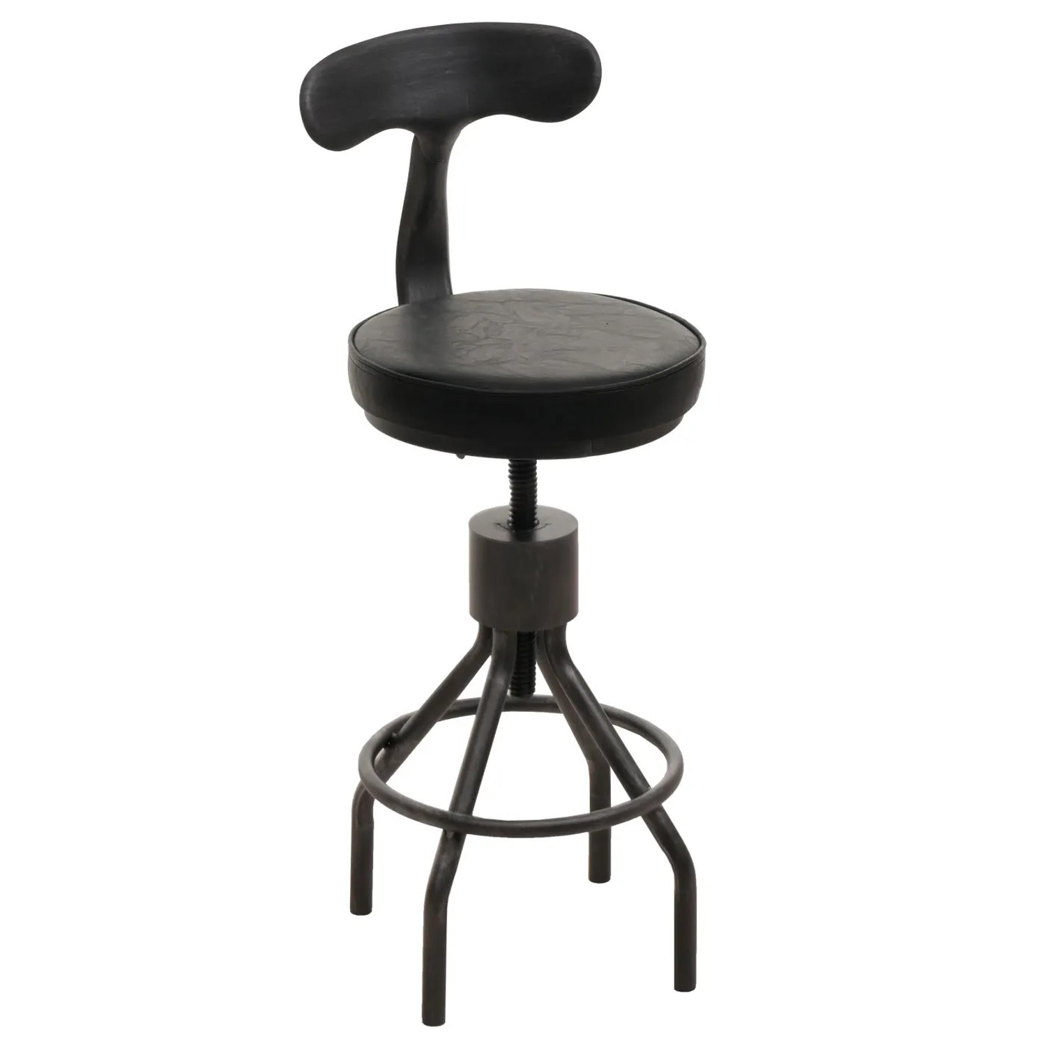 2er-Set Barhocker N22 Schwarz im Industrie-Design mit Rückenlehne, höhenverstellbar.