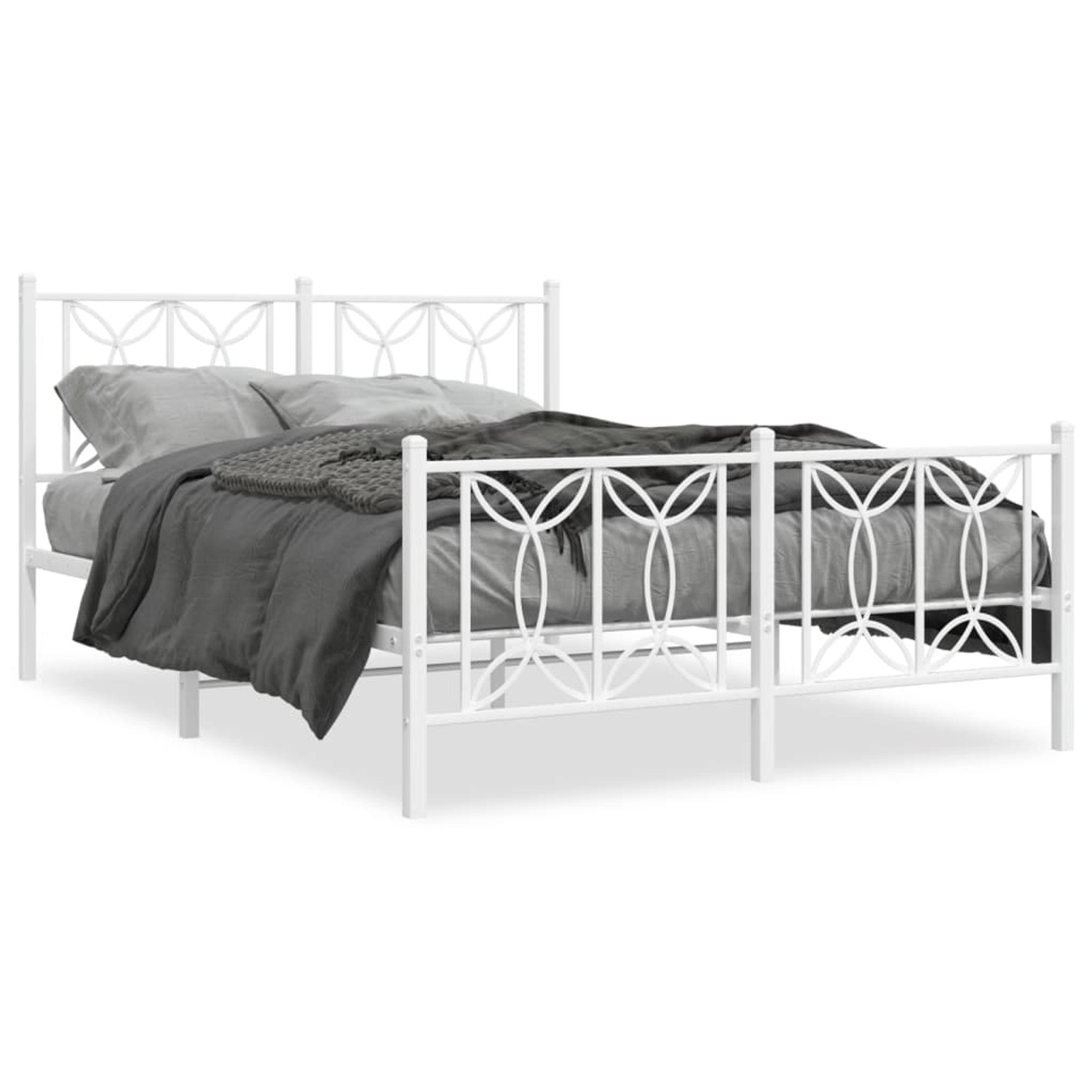 vidaXL Bettgestell mit Kopf- und Fußteil Metall Weiß 140x190 cm 376195 günstig online kaufen