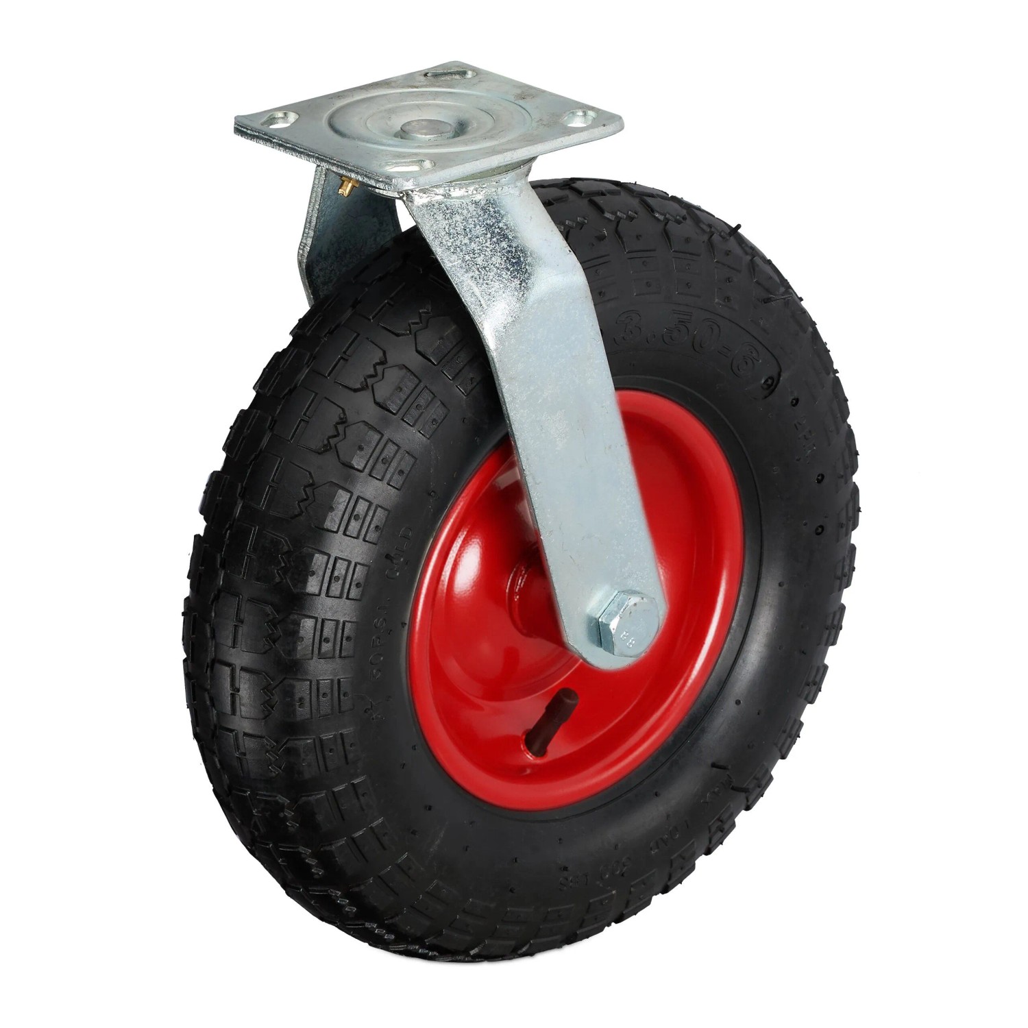 Relaxdays Lenkrolle Stahl Gummi Schwarz Rot Luftbereift Drehbar 35 cm x 30 cm x 13,5 cm 3,7 kg