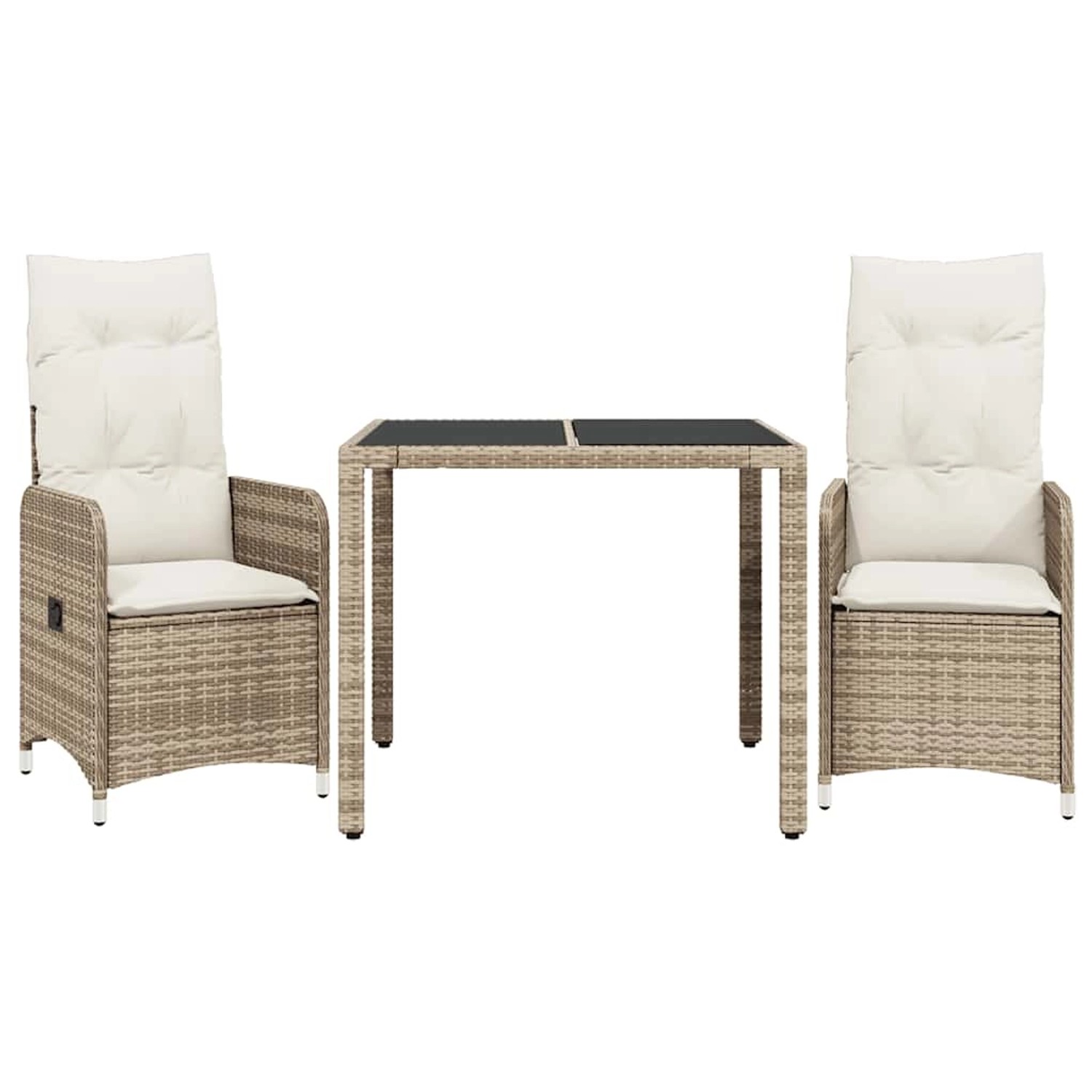 vidaXL 3-Tlg Garten-Bistro-Set mit Kissen Beige Poly Rattan 3277095