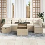 Beiges 8-teiliges vidaXL Garten-Sofa-Set aus Poly Rattan mit Kissen und Stauraum.