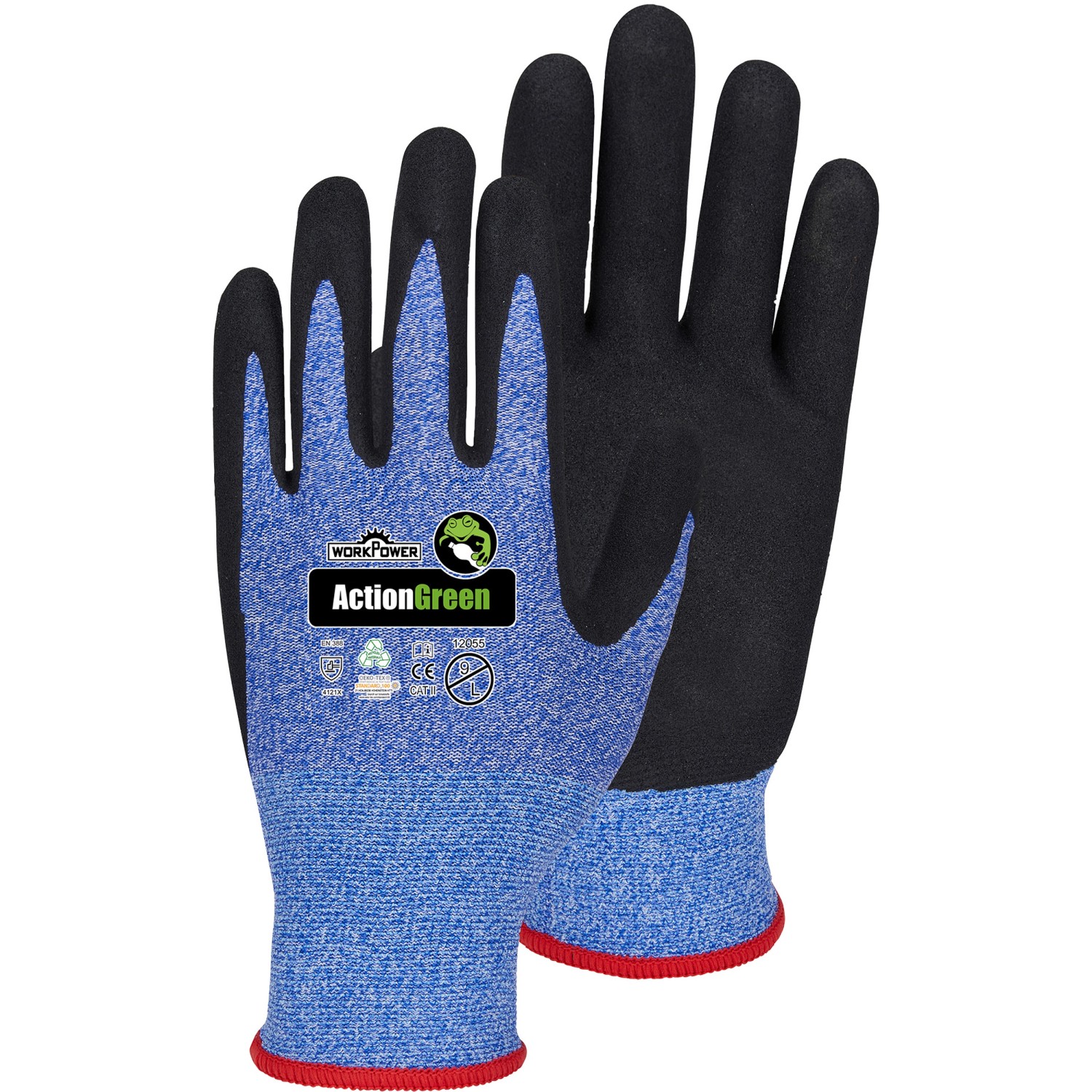 Workpower Handschuh Action Green 12055 Dunkelblau-meliert-Schwarz Gr. 10