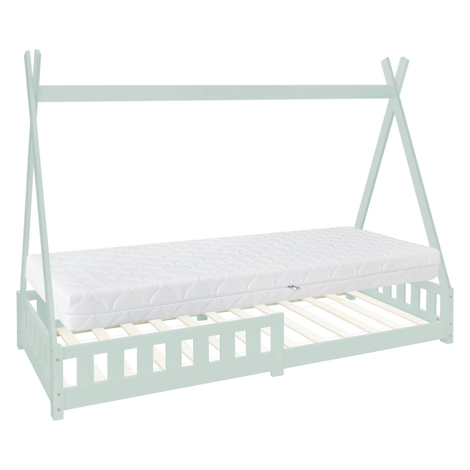 ML-Design Kinderbett Tipi Mint 90x200 cm Matratze H16cm Rausfallschutz