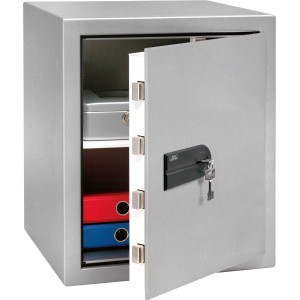 Burg-Wächter Möbeltresor MT 660 K, Tresor mit geöffneter Tür, innenliegende Ordner und Schlüsseln.