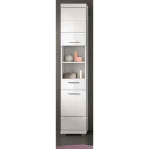 Inn.Furn Bad Hochschrank Shawn, weiß hochglanz, 37x191cm, mit Türen, Schublade und offenen Fächern.