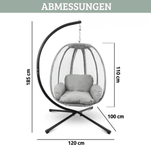 DELUKE Hängesessel mit Gestell MELA Indoor/Outdoor Mit Kuscheldecke Korbhängesessel mit Kissen Schwebeliege Relax-Stuhl Grau