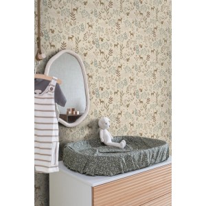 ESTAhome Tapete Wald mit Waldtieren Beige und Grün 53 cm x 10.05 m