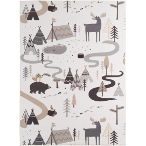 Ayyildiz Kinderteppich Coco creme, 120x170 cm mit Wald-Motiv für Kinderzimmer.