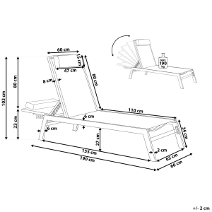 Abbildung der Beliani Gartenliege in Schwarz und Silber, 155x66x103 cm, mit verstellbarer Rückenlehne.
