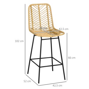 HOMCOM Barhocker 2er Set, Barstuhl mit Rattanoptik und schwarzem Metallgestell.