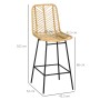 HOMCOM Barhocker 2er Set, Barstuhl mit Rattanoptik und schwarzem Metallgestell.