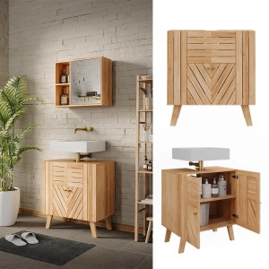 Vicco Waschbeckenunterschrank Lucie Bambus, 60 cm breit, mit zwei Türen. Badmöbel in Bambusoptik.