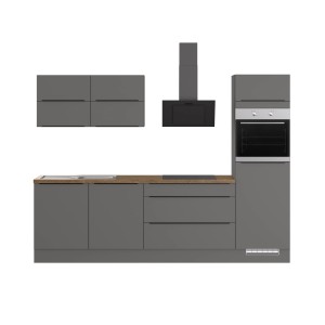 Impuls Küchenzeile IBZ4280L7, 280 cm, Grafit/Oregon Eiche Dekor, ohne E-Geräte.