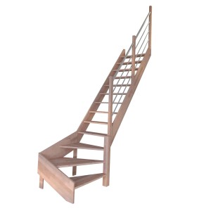 Gewendelte StarWood Treppe Rhodos aus Buche mit Holz-Edelstahl-Geländer.