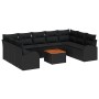 Schwarzes 10-tlg. vidaXL Garten-Sofa-Set aus Rattan mit Tisch und Auflagen für Terrasse und Garten.