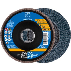 Pferd Fächerscheibe Polifan PSF Steelox, 125mm, Korn 40, X-Lock Aufnahme für Schleifmaschinen.