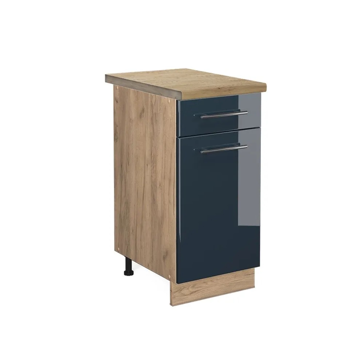 Vicco Küchenunterschrank Fame-Line DunkelBlau Hochglanz Goldkraft Eiche 40 cm AP Eiche